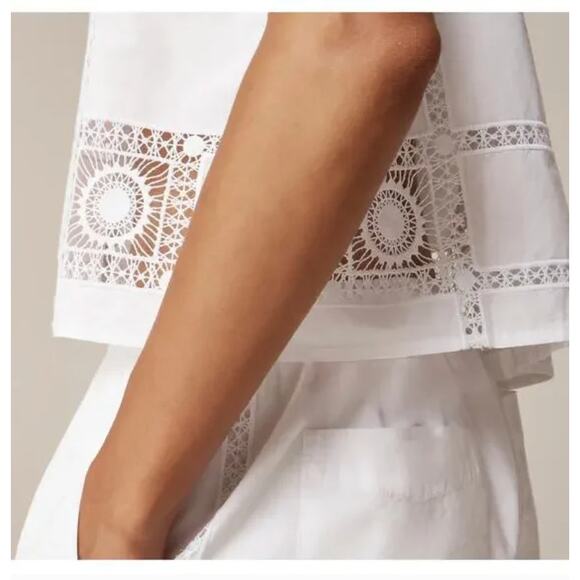 J.Crew Gamine Eyelet Trim Top 0 White NWT Shirt Blouse Resort Boho CK076 J.Crew - Picture 6 of 8